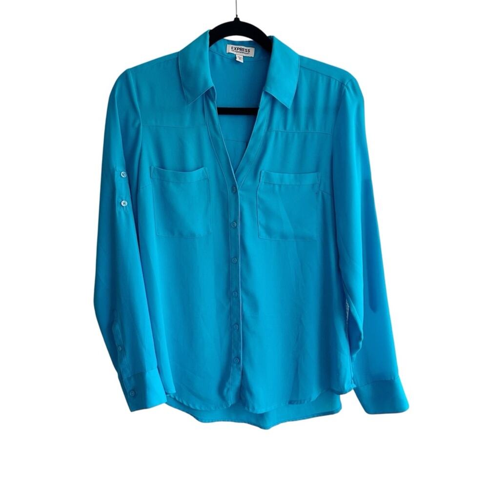 Express Portifino Roll Tab Sleeve Lightweight Button Up Blouse